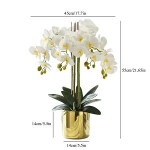 Kunstblumen Phalaenopsis-Blumenarrangement, künstliche Pflanzen und vergoldetes Keramikvasen-Set, simulierte Blumen-Tischdekoration für jeden Anlass