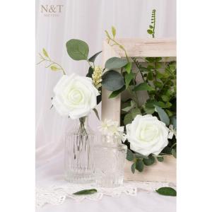 Kunstbloemen, rozen, 25 stuks, kunstrozen met stelen, kunstrozen van schuimstof, decoratie voor doe-het-zelf bruiloft, arrangementen, feesten, woondecoraties, ivoorwit