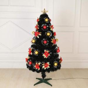 Vorbeleuchteter schwarzer Weihnachtskiefernbaum, PVC-Verschlüsselungs-Glasfaserbaum mit Ornament, Weihnachtsbaum, Metallständer, geschmückte Bäume, 5 Fuß (150 cm), modisch