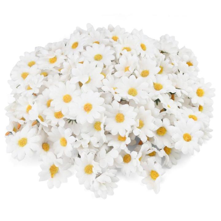 200 stuks madeliefjesdecoratie, stoffen bloemen om op te naaien, mini-madeliefjes, voor bruiloft, feest, doe-het-zelf, bloemstuk, krans