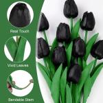 12 stuks zwarte kunstrozen, enkele bloemen met lange steel, zwarte kunstrozen, kunstrozen, voor bruiloft, feesten, tuin en woondecoratie (zwarte rozen)