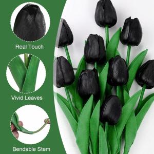 12 stuks zwarte kunstrozen, enkele bloemen met lange steel, zwarte kunstrozen, kunstrozen, voor bruiloft, feesten, tuin en woondecoratie (zwarte rozen)