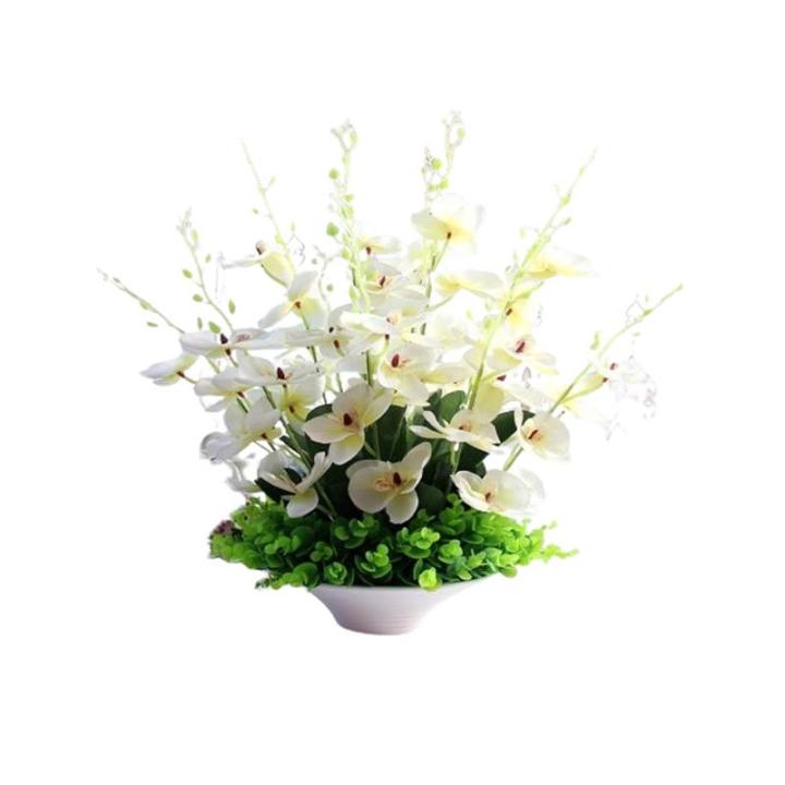 Kunstblumen Künstliche Blumen, künstliche Orchideen-Dekoration – Seidenstoff-Orchideen-Topf-Arrangement mit echtem Touch, Bonsai für Zuhause/Büro für jeden Anlass