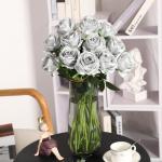 Zijde kunstroos bloemen bruidsboeket (zilver)