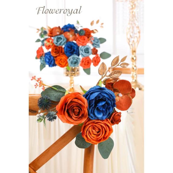 Künstliche Blumen Combo Königsblaue Blumen Mix Seidenblumen Orchideen Rosen mit Stielen für DIY Hochzeit Brautsträuße Babyparty Blumenarrangement Tischaufsätze Heimdekoration