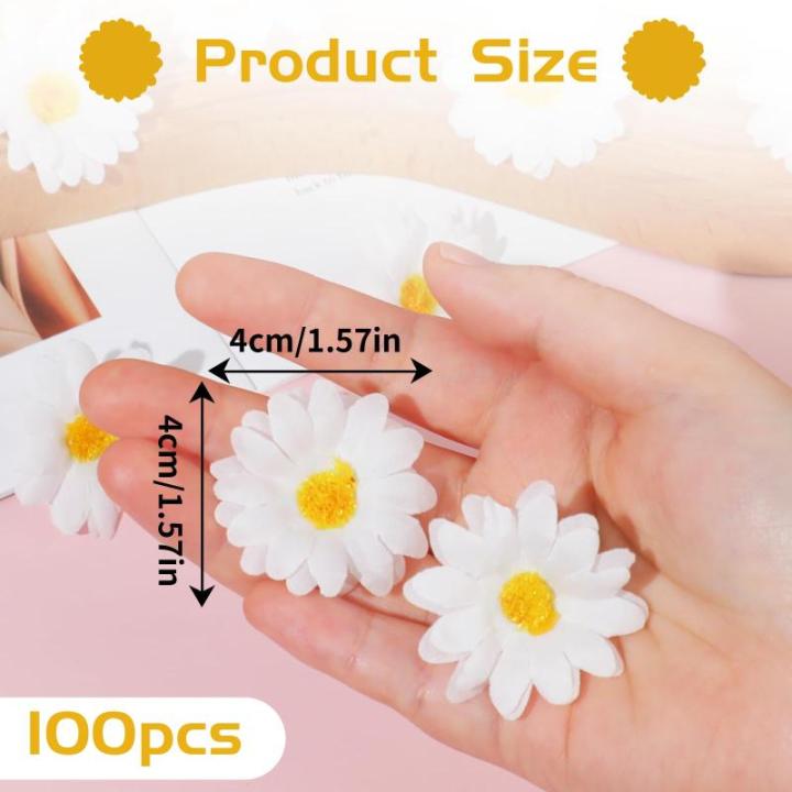 100 stuks kunstmadeliefjes, madeliefjes, decoratie, kleine madeliefjes, decoratie, , witte madeliefjes voor bruiloft, feest, doe-het-zelven, bloemstuk, krans