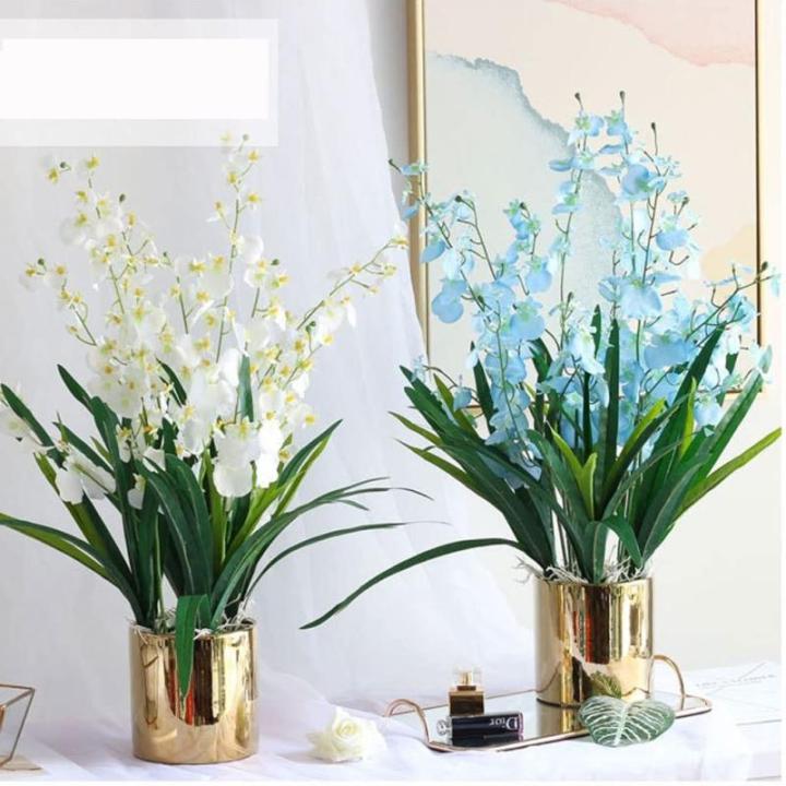 Kunstblumen Künstliche Blumen im Keramiktopf, gefälschte Orchideen-Phalaenopsis-Blumenarrangement für Zuhause, Büro, Küche, Schlafzimmer, Dekoration für jeden Anlass