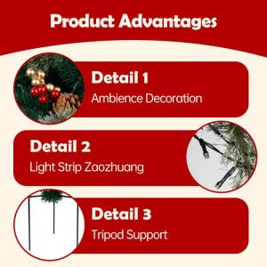Verlichte kunstkersturnvulling, vakantiedecoraties voor buitenplanten, kerstversiering, kerstdecoratie, driepoot staking en ledverlichting, kunstplanter vulling (2 stuks)