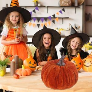 Kunstkürbisse aus Samt für Herbstdekoration für Thanksgiving und Halloween-Feiern (orangerot)