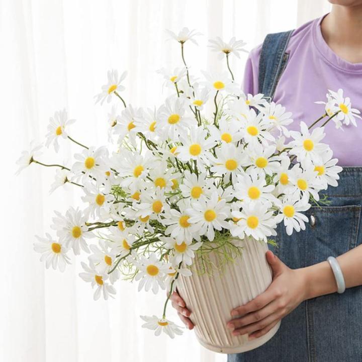 15 bundels kunstmatige madeliefje bloemen 21 inch hoge kleine madeliefje kunstbloemoutdoor UV-bestendige zijden bloemen nep wilde bloemen faux groen struiken planten met - voor bru