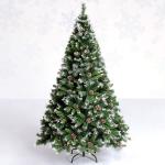 Weihnachtsbaum, 9,8 Fuß beflockter Schnee-Weihnachtsbaum, künstliche Weihnachtskiefern mit aufklappbarer Tannenzapfendekoration, unbeleuchtet, Metallständer for festliche Feiert