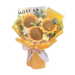 Led-gehaakte Boeket van kunstbloemen, handgemaakt gebreid kunstboeket voor Valentijnsdag, oranje