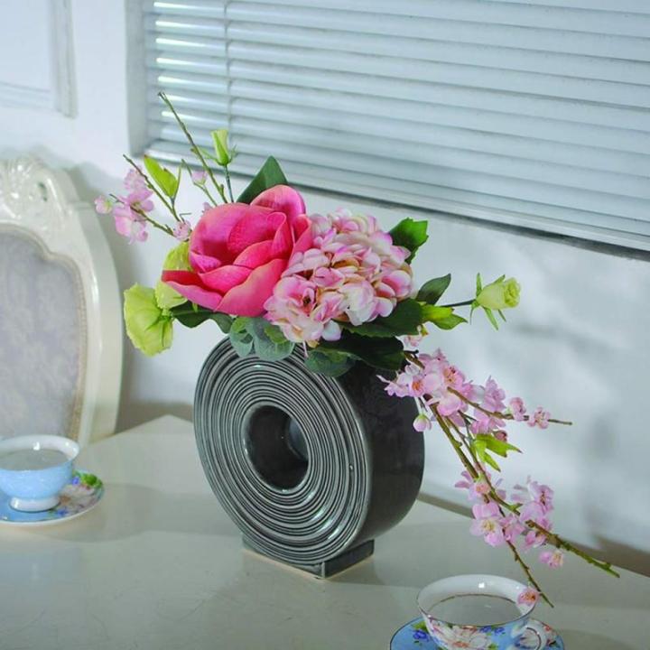 Kunstmatige Hortensia Bloemen Met Keramische Vaas, Gebruikt Voor Woonkamer Slaapkamer Kantoor Display Zijden Bloem Nep Bloemen