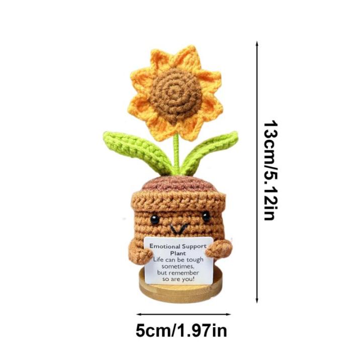 Handgefertigte Häkelblumen, Strickpuppe, Emotionale Unterstützung Lustige Häkelblume, Kleine gestrickte Schreibtischdekoration im Topf, süße gehäkelte Sonnenblumen für Kinde