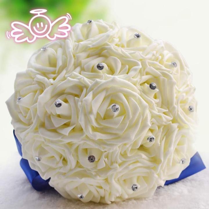 Artificielle bruidsboeket, wit, 6-7 cm, 3,5 cm