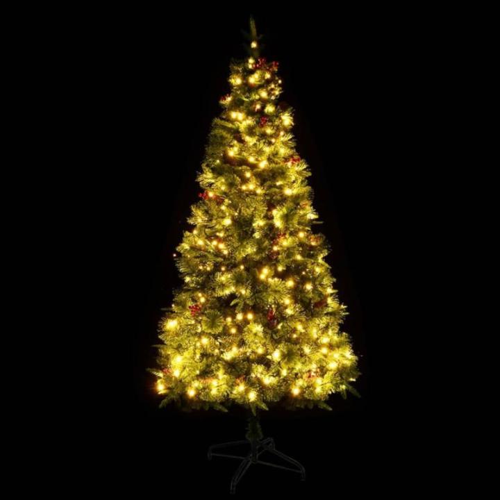 Weihnachtsbaum mit Beleuchtung und Kiefernzapfen Grün 225 cm Christbaum Dekobaum mit Ständer Kunstbaum Tannenbaum Weihnachten Künstlicher Weihnachtsbaum für Weihnachtsdeko