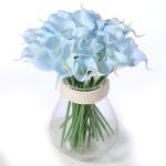 20 stuks kunstbloemen Calla lelie, bruid, latex, ware aanraking, familie, decoratie, feest, bruiloft, hotel, decoratie, boeket (hemelsblauw)