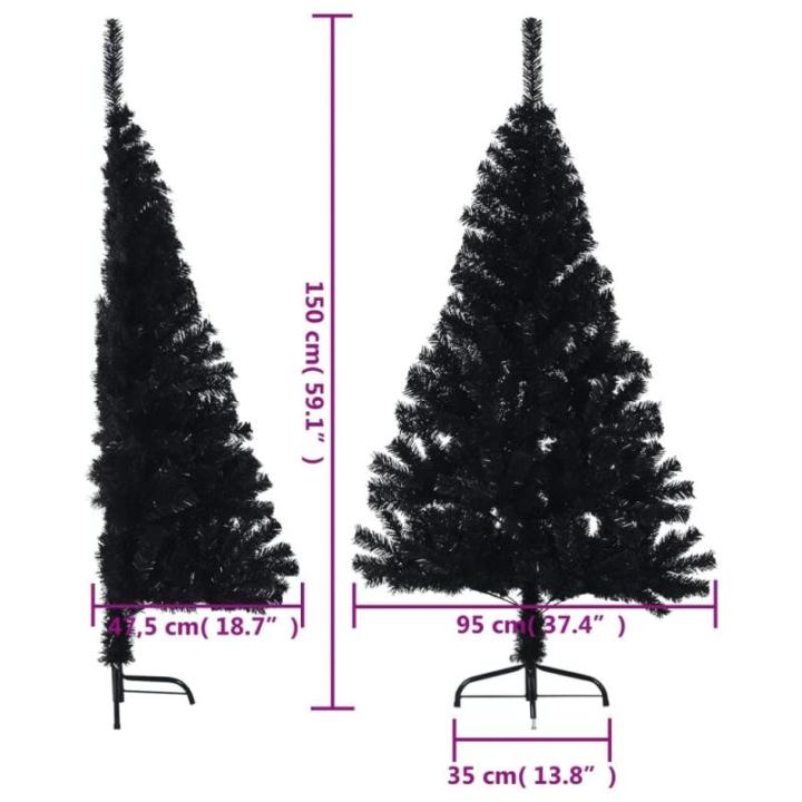 Kunstkerstboom met standaard, 150 cm, hoge kerstdecoratie, pvc en staal, zwart