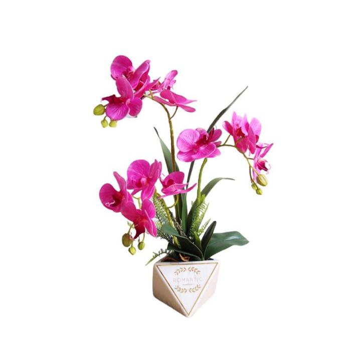 Kunstblumen Künstliche Blumen, 3 Zweige Orchideen im Topf, lebensechte künstliche Schmetterlingsblumen mit Keramikvase, Heimbüro-Dekoration für jeden Anlass