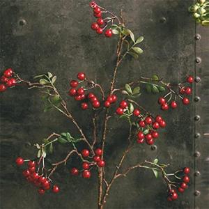 2pack 27,6 Zoll künstliche Berryblätter Zweige, Zweige Fake Herbstblatt -Stammstänke Kunstwerke für Tisch Vase Home Kitchen Festival, rot, 1