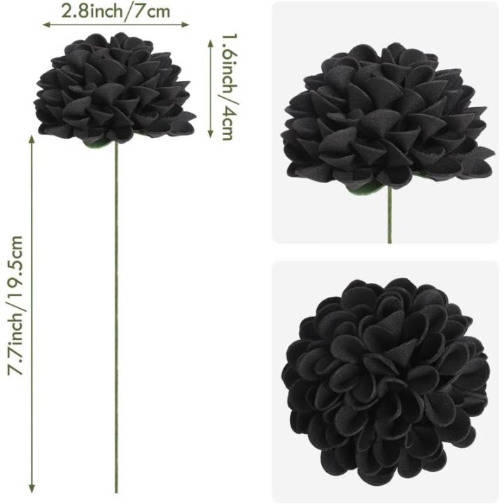 , 20 stuks, dahlia's met bladeren en stelen, doe-het-zelf dahlia-schuim bloem voor bruiloft, boeketten, bloemen, centerpieces, arrangementen feesttafels, woondecoratie, zwart