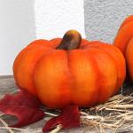 Zierkürbis orange als Herbst-Deko in 16 cm - Keramik Deko-Kürbis als wetterfeste Outdoor Gartendeko - Kürbis-Deko als Erntedankfest Zimmer-Deko oder draußen Haustür Halloween 