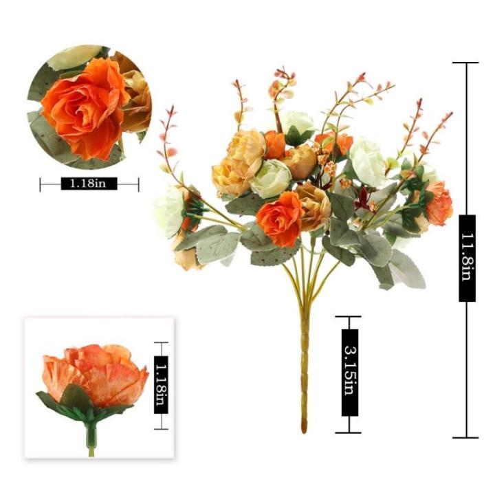 21 kunstzijden rozen, 2 bundels , decoratieve kleine boeketten , kunstboeket, realistisch plastic boeket voor huis, feest, taartdecoratie