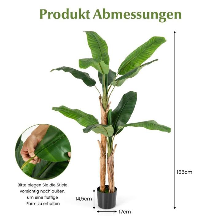 Bananenboom, kunstplant, kunstplant, banaan, 165 cm, grote kunstplant, bananenplant met 10 bladeren, kunstplant, plastic plant, decoratieve plant voor woonkamer, slaapkamer, kantoo