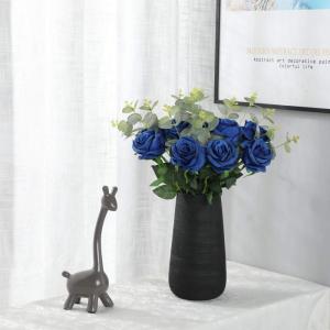 Kunstmatige Zijde Roos Bloem Enkele Stam Levensechte Nep Roos voor Bruiloft Boeket Bloemenarrangementen Huis Feest Bloemstuk Decoratie, 10 stuks (Blauw)