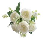 Simulation Blumenstrauß,Künstlicher Blumenstrauß Pfingstrose, 5er-Bouquet, echte Seidenblumen mit Stiel, cremefarbene Kunstblumen als Dekoration in großen Mengen(White)