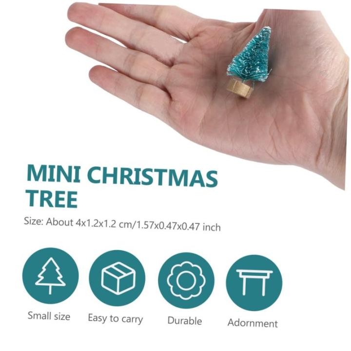 1 Set Mini Kerstboom Decoratie Kerstbomen Versierd Mini Kerstboom Decor Sneeuw Kerstboom Vier Kunstmatige Kerstboomdecoraties Sisal Zijde Blauw 24st