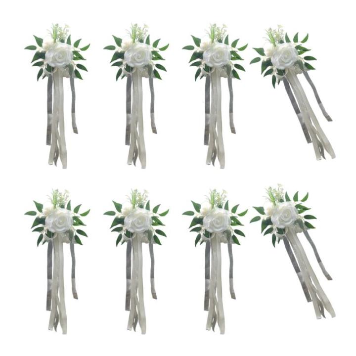 6 Stück Hochzeitszeremonie Ornamente Raffinierte Stuhlverzierungen Mit Künstlichen Blumen Kirchenbänken Blumen