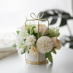 Simulierte Blumenornamente, Blumenarrangements for Wohnzimmer, Couchtisch Und Restaurant, Blumensträuße, Mit Ständer(Blanc)