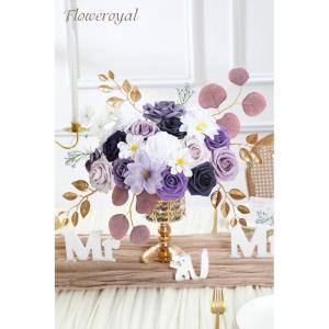Kunstbloemen combo paarse bloemen mix zijden bloemen kunstrozen met stelen voor bruiloft bruidsboeketten, tafeldecoratie, babyshower, bloemstuk, woondecoraties