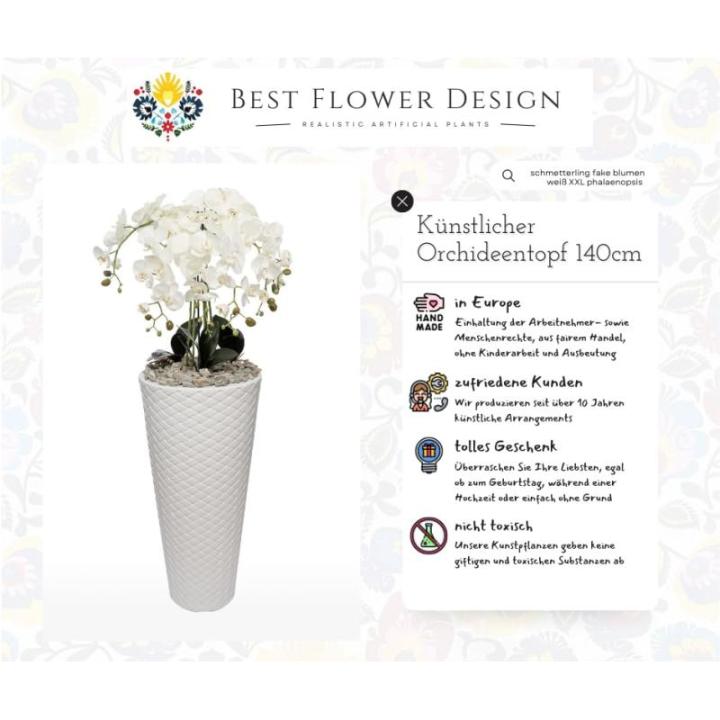 Kunstorchideeën vlinder in decoratie hoge pot kunstplant zeer groot XXL 140 cm als echt (witte knoppen)