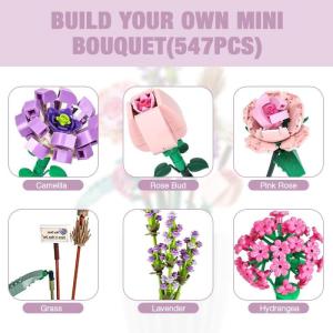 Boeketset, 547 stuks, bloemenbouwstenen, bouwspeelgoed, set voor alle leeftijden, doe-het-zelf boeket set voor decoraties, unieke doe-het-zelf woondecoratie voor meisjes en jongens