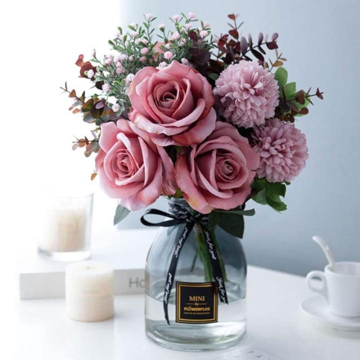 Kunstblumen Künstliche Blumen mit Topf, simulierte Seidenrose, gefälschte Bonsai-Pflanzen, Blumenarrangements für Zuhause, Hochzeit, Party, Büro für jeden Anlass