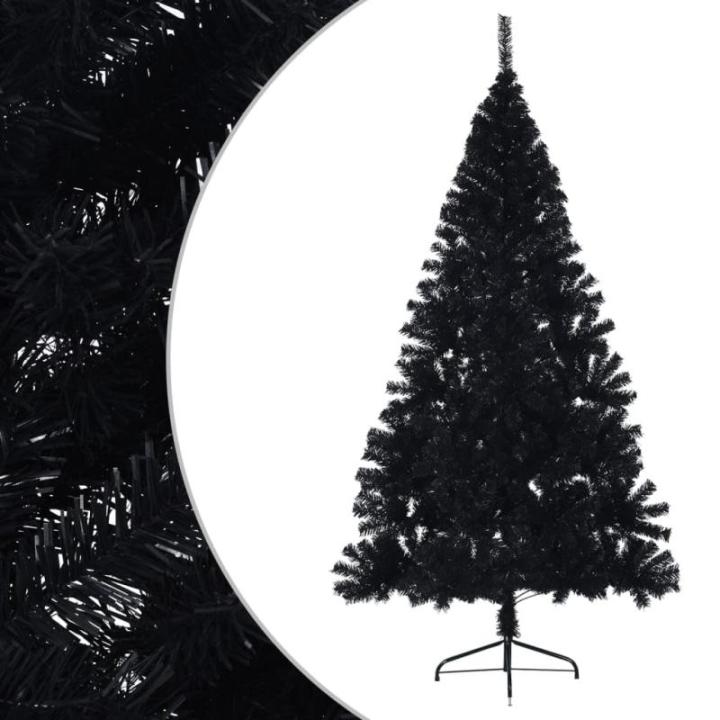 Halve kunstkerstboom met standaard, 210 cm hoog, kerstdecoratie, hoge kunstboom, pvc en staal, zwart
