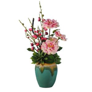 Kunstblumen Künstliche Blumen für den Innenbereich, künstliche Orchidee, Camelchang Verkündigung, Pflaume, Teeblumen-Set, Seidenblume mit Keramikvase für jeden Anlass