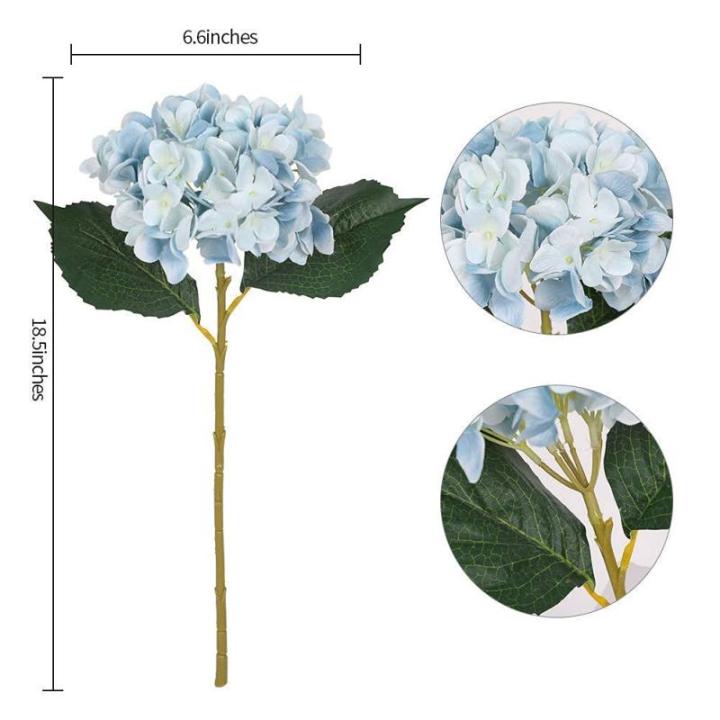 6 Blaue Blumen, Seide, Hortensien, künstliche Blumen, realistische Hortensien, Blumenstrauß für Hochzeit, Party, Büro, Heimdekoration (blau)