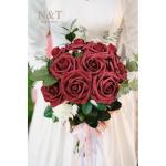 Kunstbloemen, rozen, 25 stuks, kunstrozen met steel, voor doe-het-zelf bruiloft, Valentijnsdag, Moederdag, babyshower, boeketten, bruid, woondecoratie, donkerrood