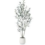 Olijfboom, kunstplant, 150 cm, kunstplant met levensechte vruchten, kunstolijfboom in witte pot, indoor decoratie (1 stuks)