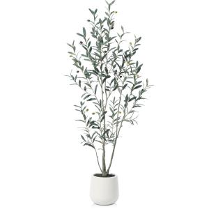 Olijfboom, kunstplant, 150 cm, kunstplant met levensechte vruchten, kunstolijfboom in witte pot, indoor decoratie (1 stuks)