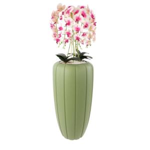 Kunstorchidee cascade bloemenboeket crèmerosa in pot, groen, 125 cm hoog, rubberen bloemen, 5 scheuten, decoratie voor thuiskantoor