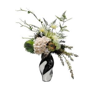 Kunstblumen Leichter Luxus-Esstisch, Florale Kunst – Seidenstoff und Silikon, Schlichter grüner Simulationsblumenstrauß für Wohnzimmer für jeden Anlass
