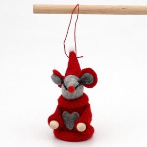 Textiel/gebreide kerstmuizen hanger/boomopknoping als set van 4 in grijs/rood, ca. 5 x 5 x 9,5 cm, 550112