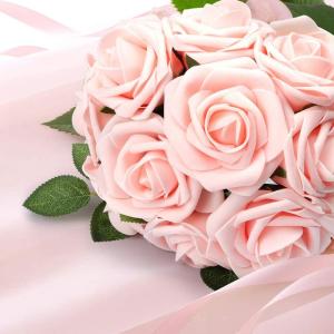 50Pcs künstliche Rosenblüten, erröten rosa Rosen Real Touch Foam gefälschte Rose Bulk mit Stiel für Hochzeitssträuße Mittelstücke Brautdusche Party Home DIY künstliche Blu