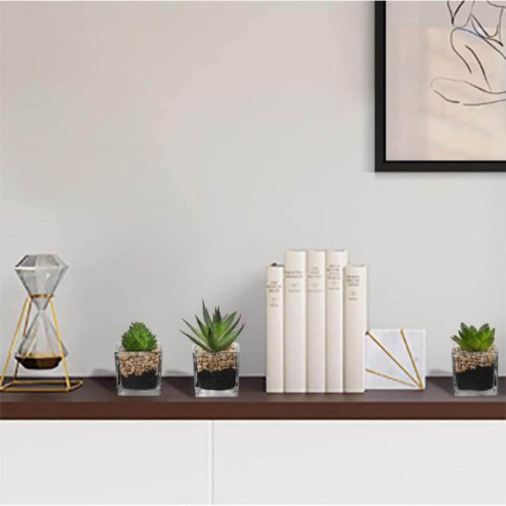 Kunstplant kunstmatige vetplant kamerplant decoratieve woonkamer, badkamer decoratieve plant vetplant, hoogte 10,5 cm, in glazen pot, set van 3