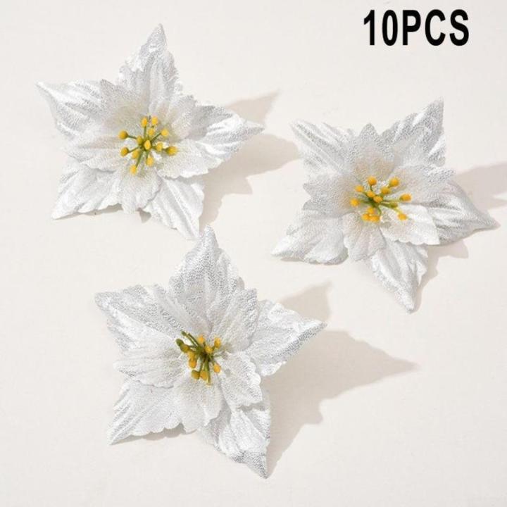 10 Stück Weihnachtsblumen-Weihnachtskränze, Weihnachtsbaum-Party-Dekoration, atemberaubende Blumendekorationen zum Schmücken von Weihnachtsbäumen (weiß)