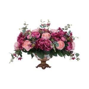 Kunstblumen Künstliche Blumen im europäischen Stil mit Harzvase, künstliche Pfingstrosenblumen-Tischaufsätze, gefälschte Blumensträuße für jeden Anlass